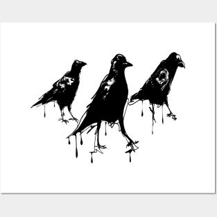 Three Crows (scribbled and dripped ink) Posters and Art